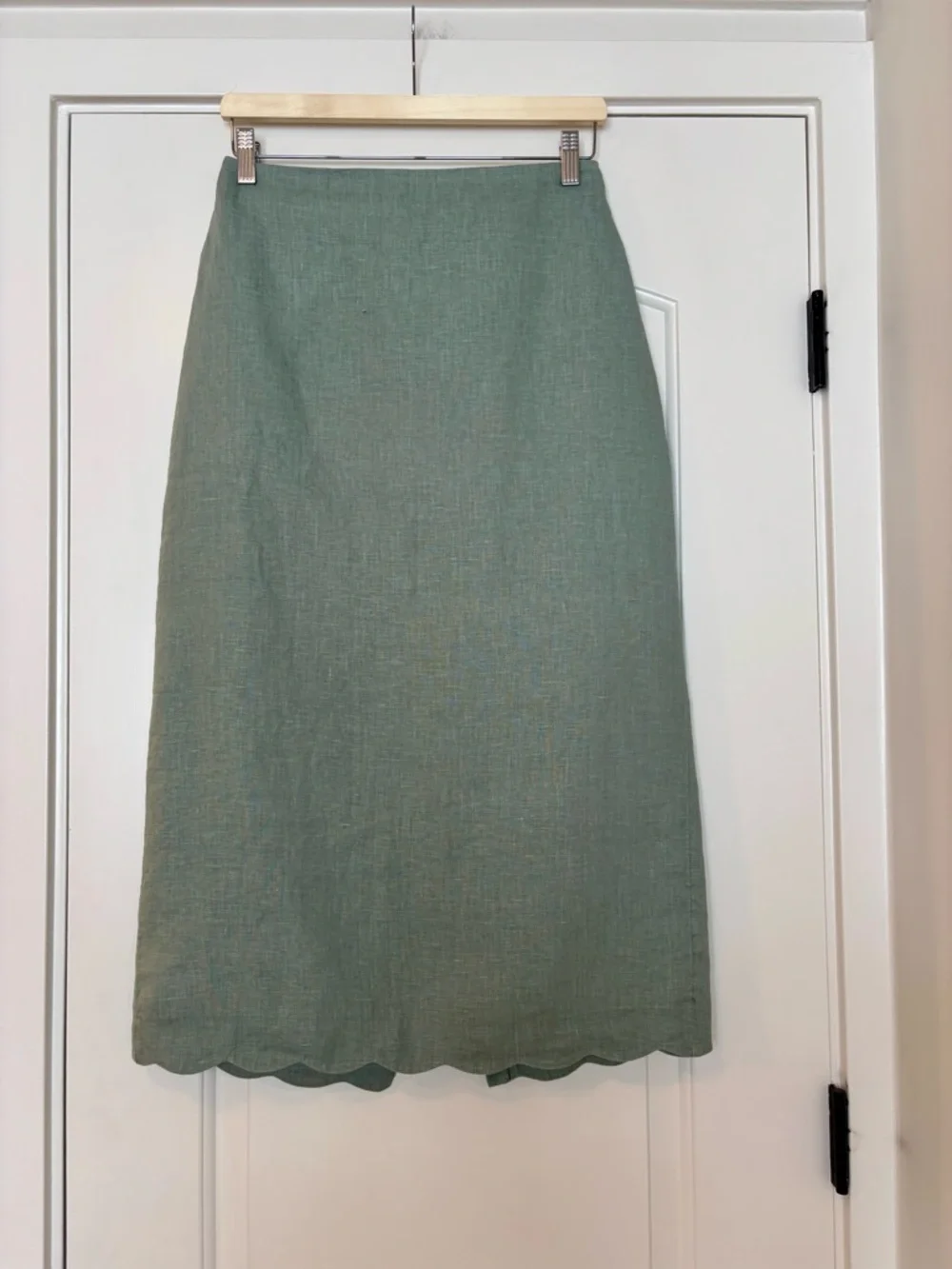 Abercrombie & Fitch Sage Green Scalloped Hem Linen Midi Skirt Coastal Small - Picture 2 of 9